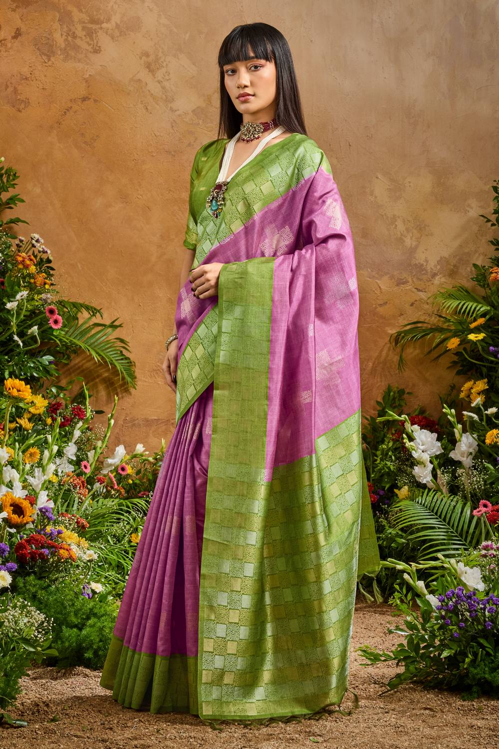 Flora Magenta Pink Paper Silk Handloom Woven Ready to Wear Saree