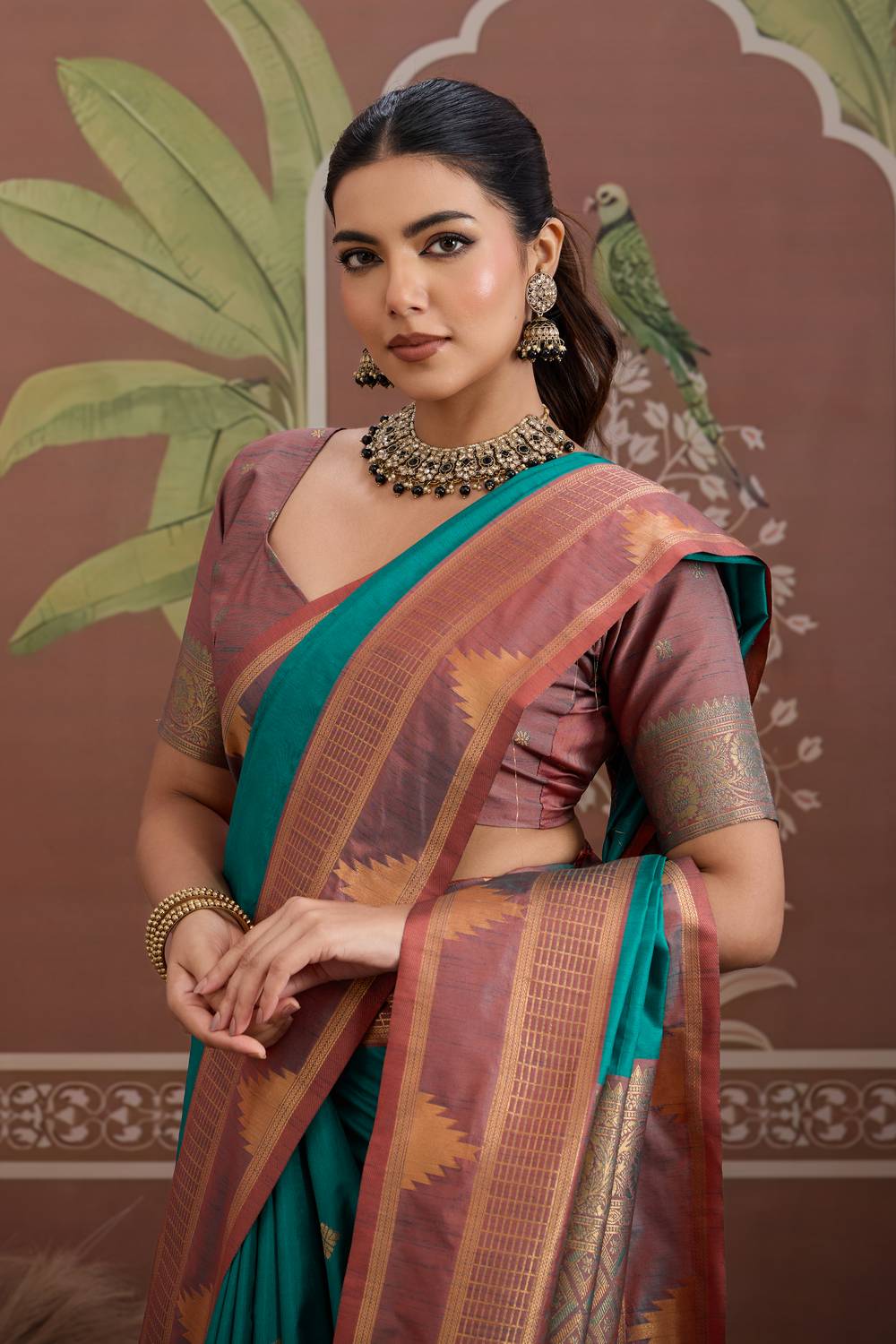 Tessa Teal Green Silk Woven With Zari Work Ready to Wear Saree