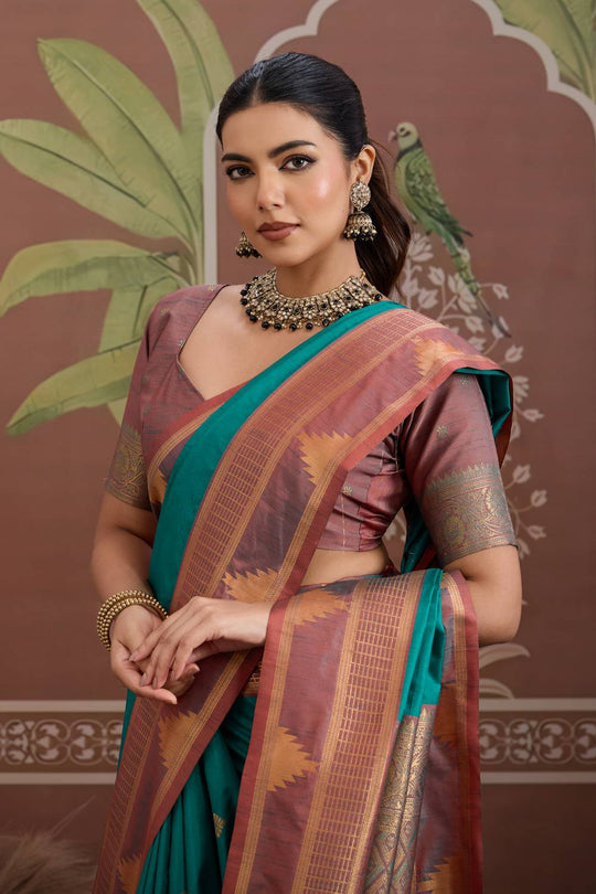 Tessa Teal Green Silk Woven With Zari Work Ready to Wear Saree