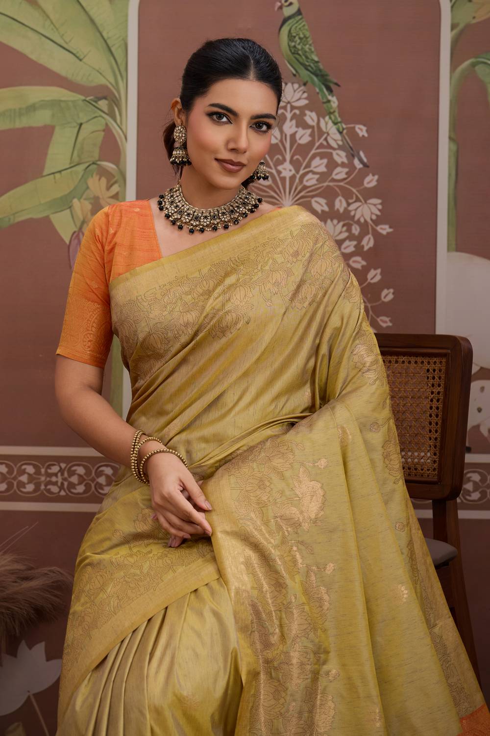 Reishi Khadi Beige Silk Handloom Woven With Zari Border Ready to Wear Saree