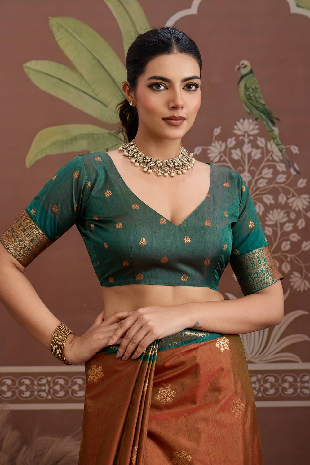 Nima Burnt Orange Silk Handloom Woven Ready to Wear Saree