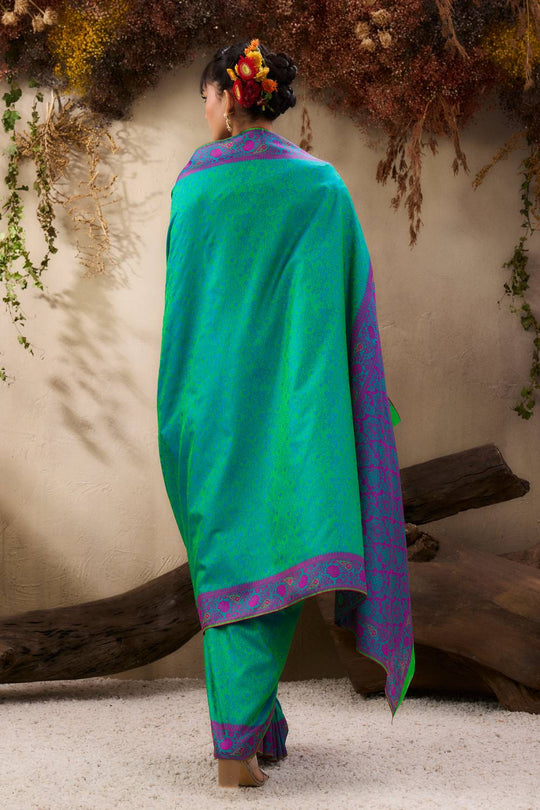 Jivana Emerald Green Pure Kanjivaram Weaving Silk Ready to Wear Saree