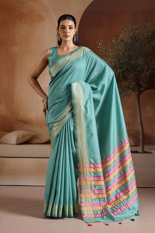Prerna Teal Blue Handwoven Pure Bhagalpuri Silk Ready to Wear Saree