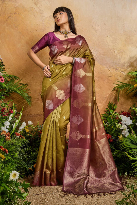 Suri Green Handloom Woven Paper Silk With Zari Work Ready to Wear One Minute Saree