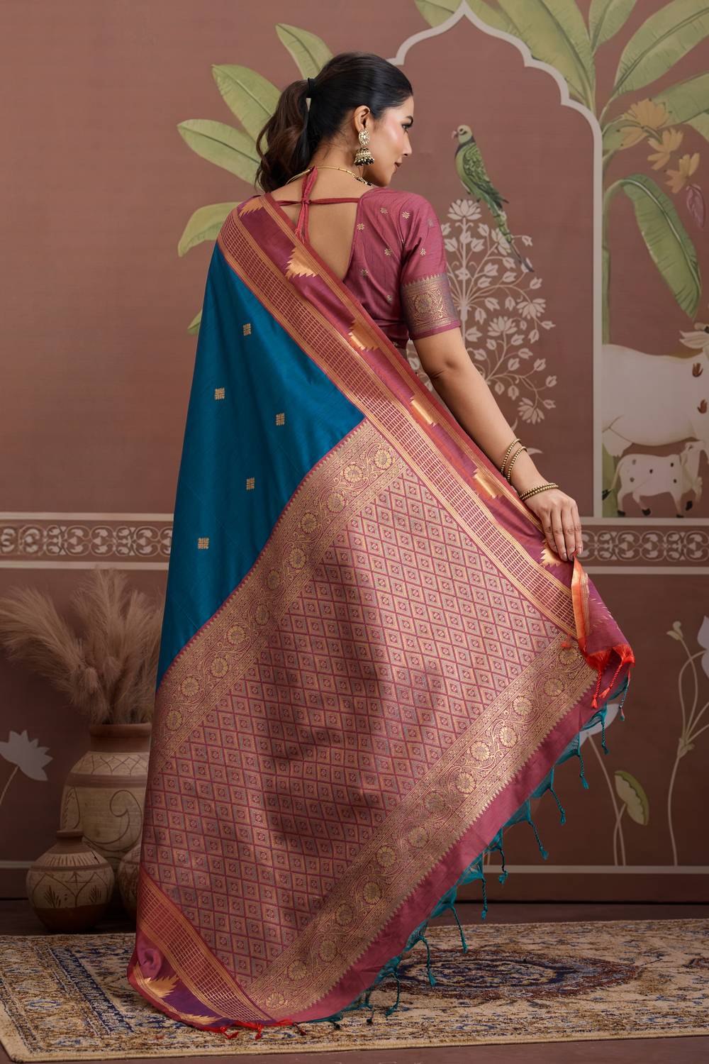 Tessa Royal Teal Blue Silk Woven With Zari Work Ready to Wear Saree
