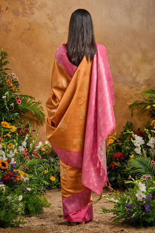 Flora Orange Paper Silk Handloom Woven Ready to Wear Saree