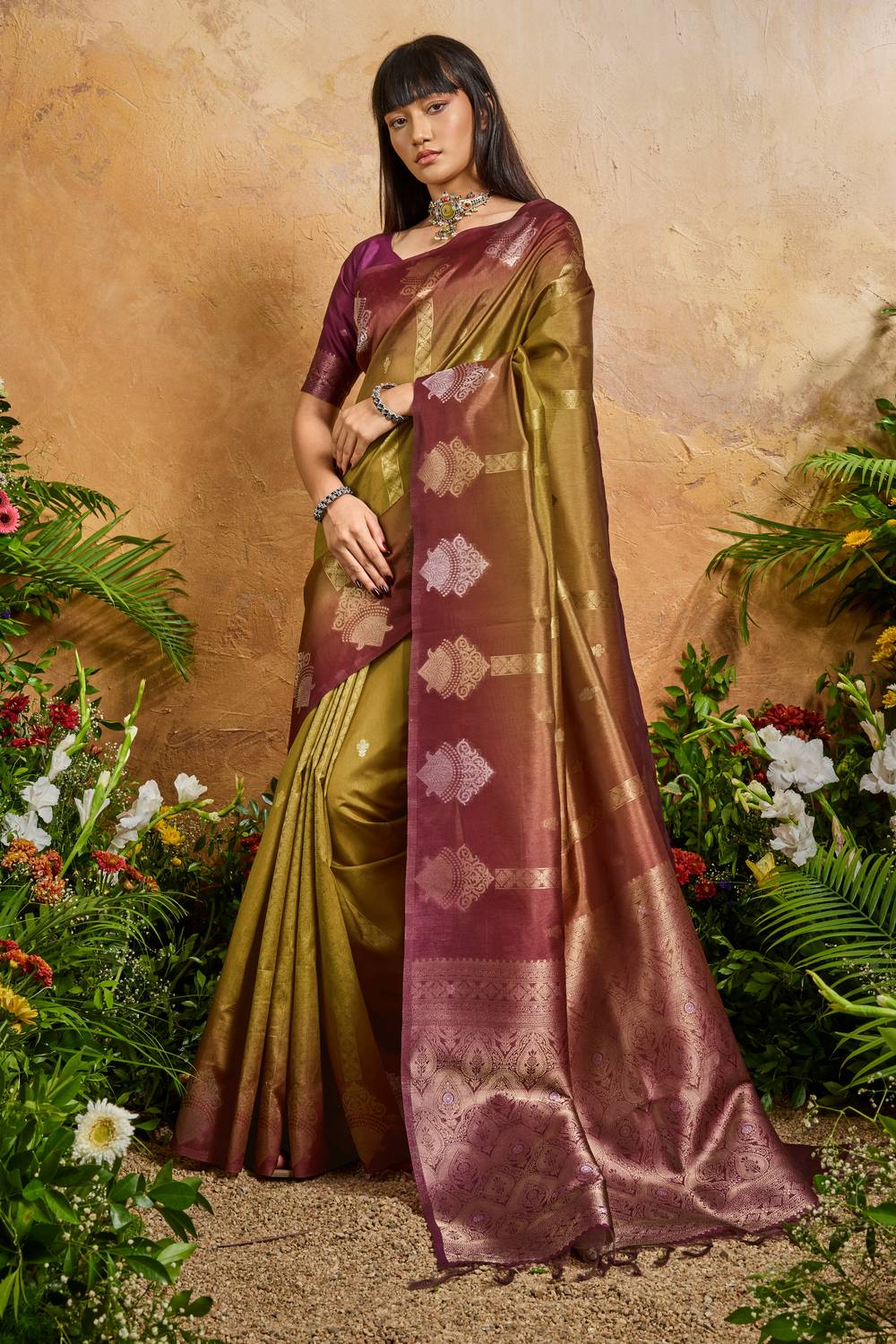 Suri Green Handloom Woven Paper Silk With Zari Work Ready to Wear One Minute Saree