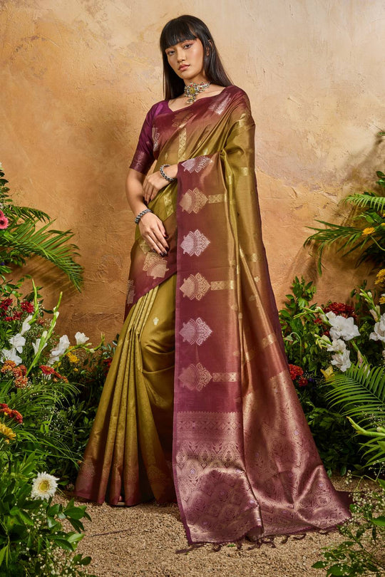 Suri Green Handloom Woven Paper Silk With Zari Work Ready to Wear One Minute Saree