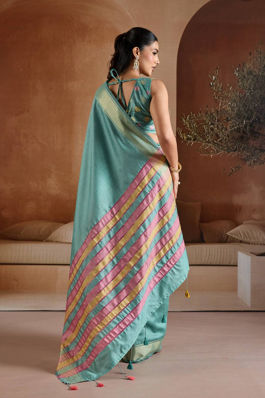 Prerna Teal Blue Handwoven Pure Bhagalpuri Silk Ready to Wear Saree