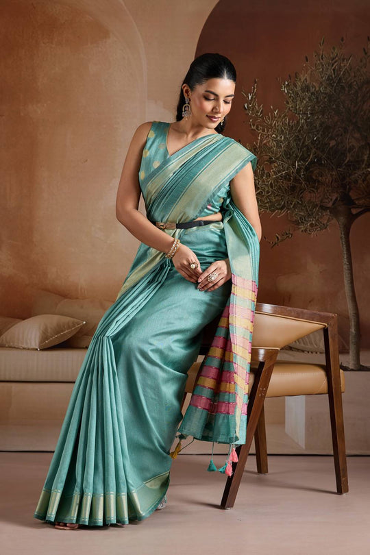 Prerna Teal Blue Handwoven Pure Bhagalpuri Silk Ready to Wear Saree
