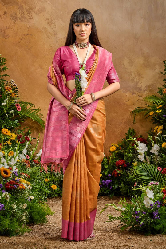Flora Orange Paper Silk Handloom Woven Ready to Wear Saree