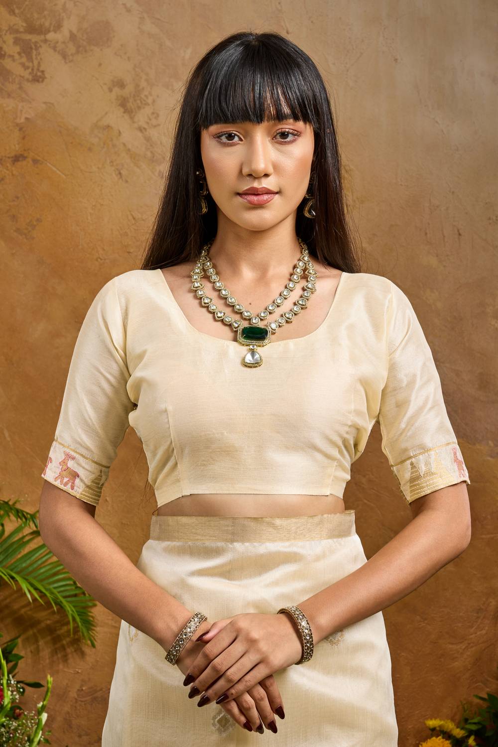 Nikka Ivory Tussar Silk Handloom Woven Tribal Border Ready to Wear Saree