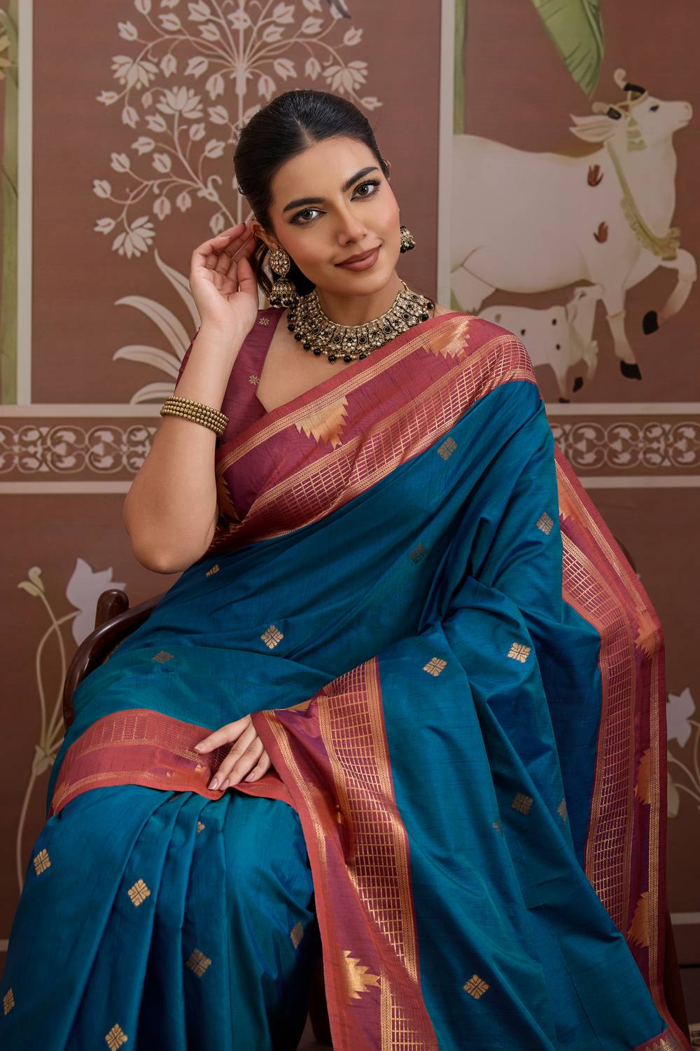 Tessa Royal Teal Blue Silk Woven With Zari Work Ready to Wear Saree