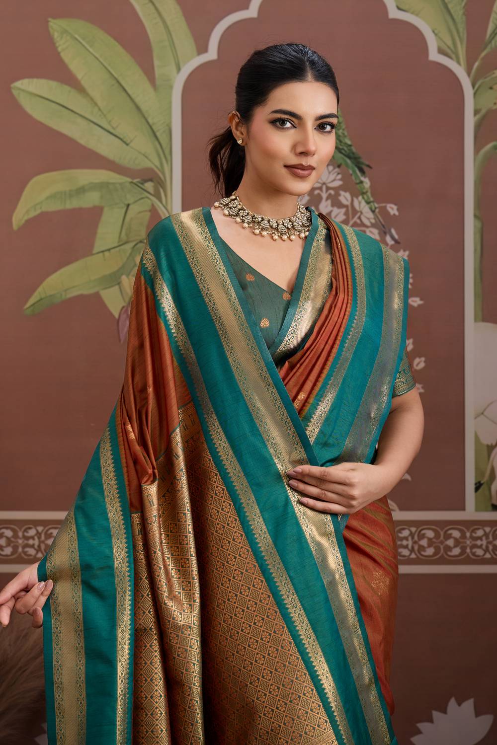 Nima Burnt Orange Silk Handloom Woven Ready to Wear Saree