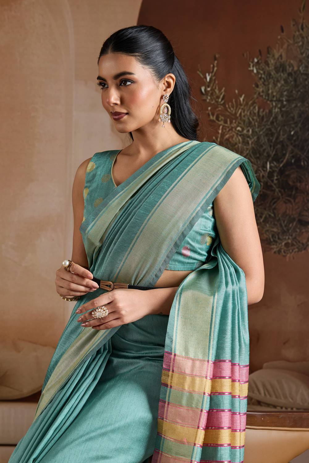 Prerna Teal Blue Handwoven Pure Bhagalpuri Silk Ready to Wear Saree