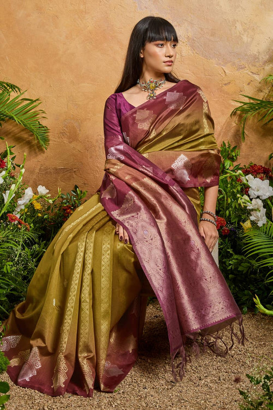 Suri Green Handloom Woven Paper Silk With Zari Work Ready to Wear One Minute Saree
