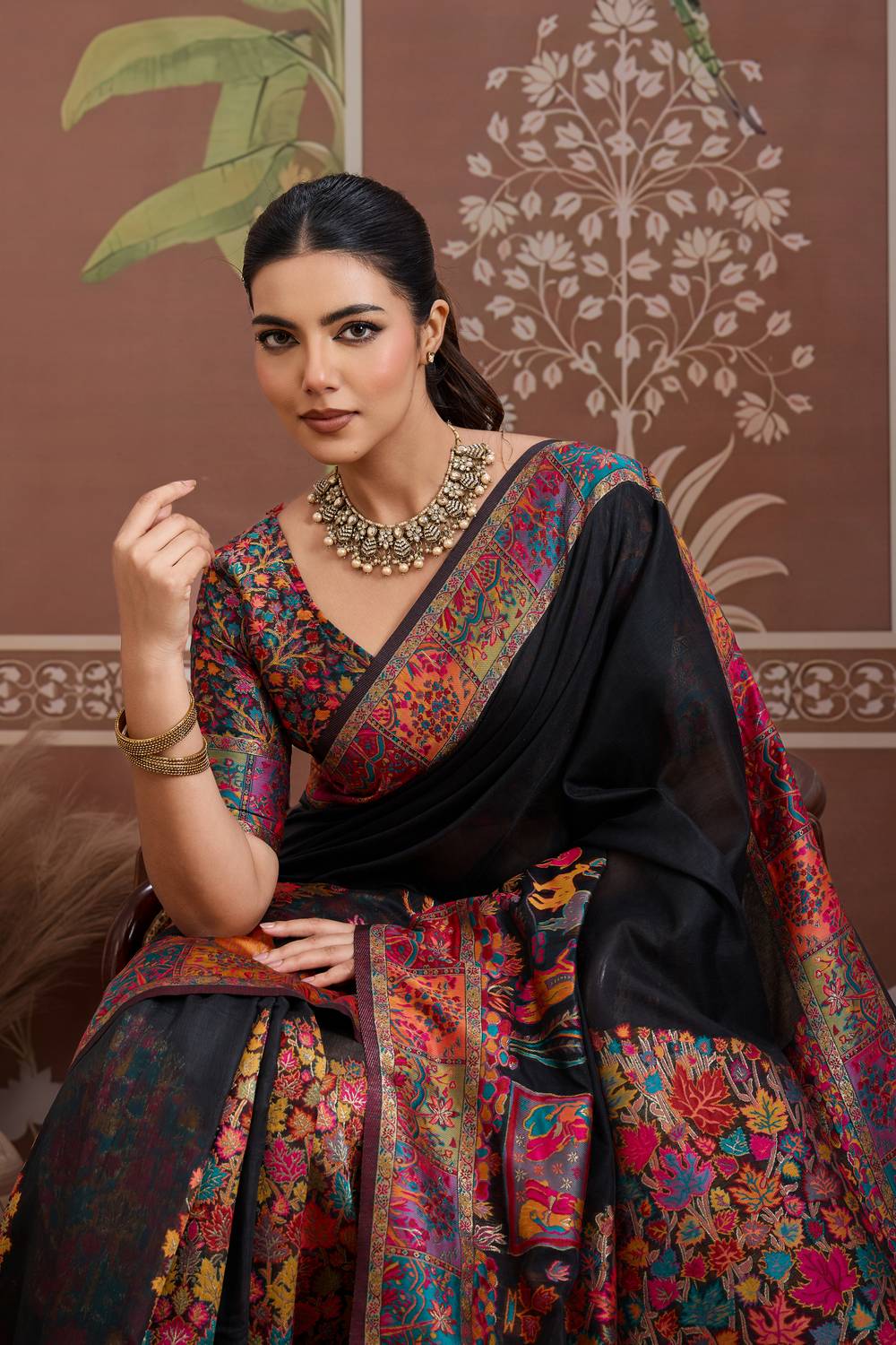 Misha Black Modal Cotton Pashmina Woven Ready to Wear Saree