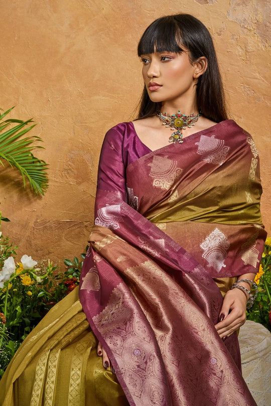 Suri Green Handloom Woven Paper Silk With Zari Work Ready to Wear One Minute Saree