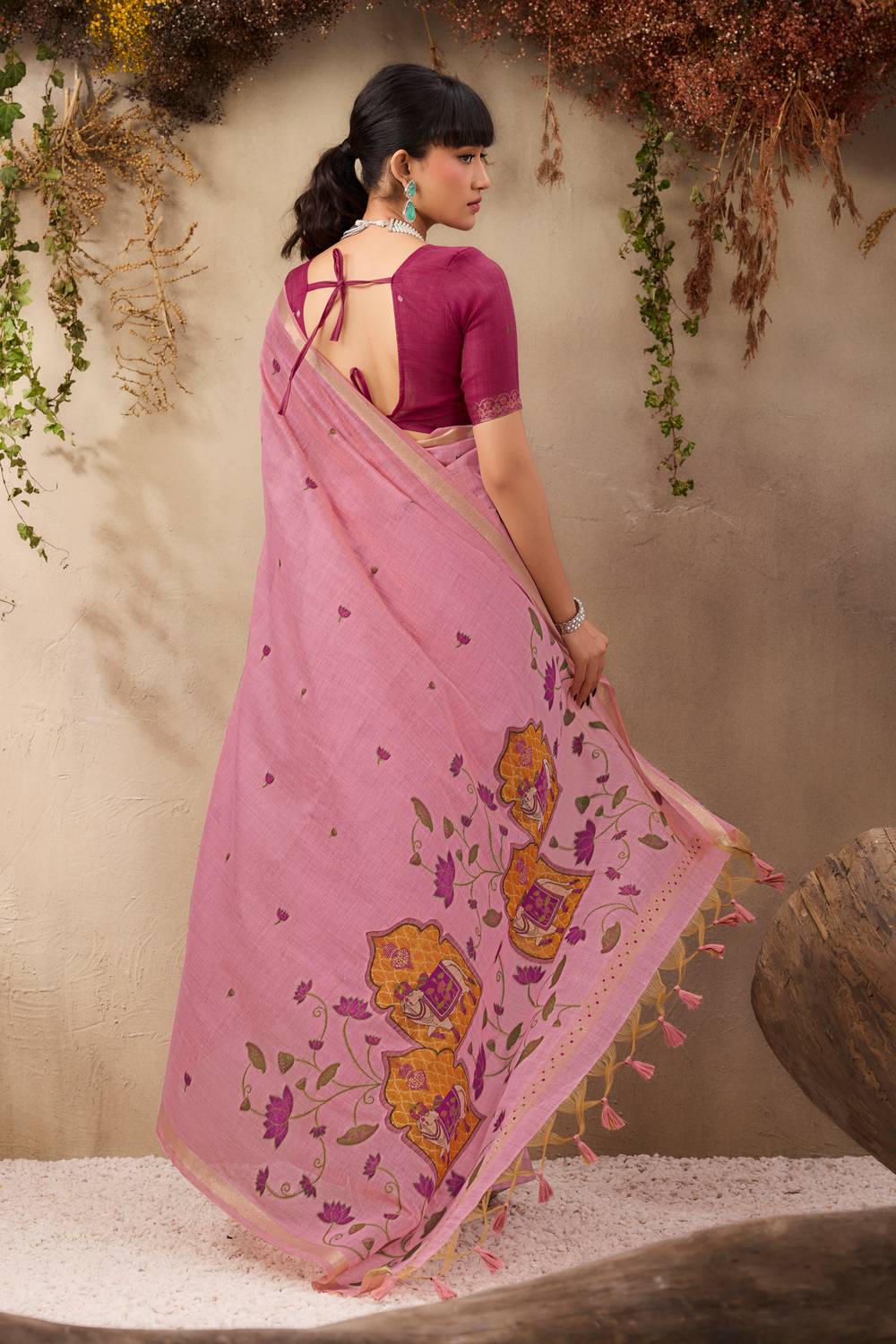 Sanja Dusty Rose Cotton Woven Ready to Wear Saree