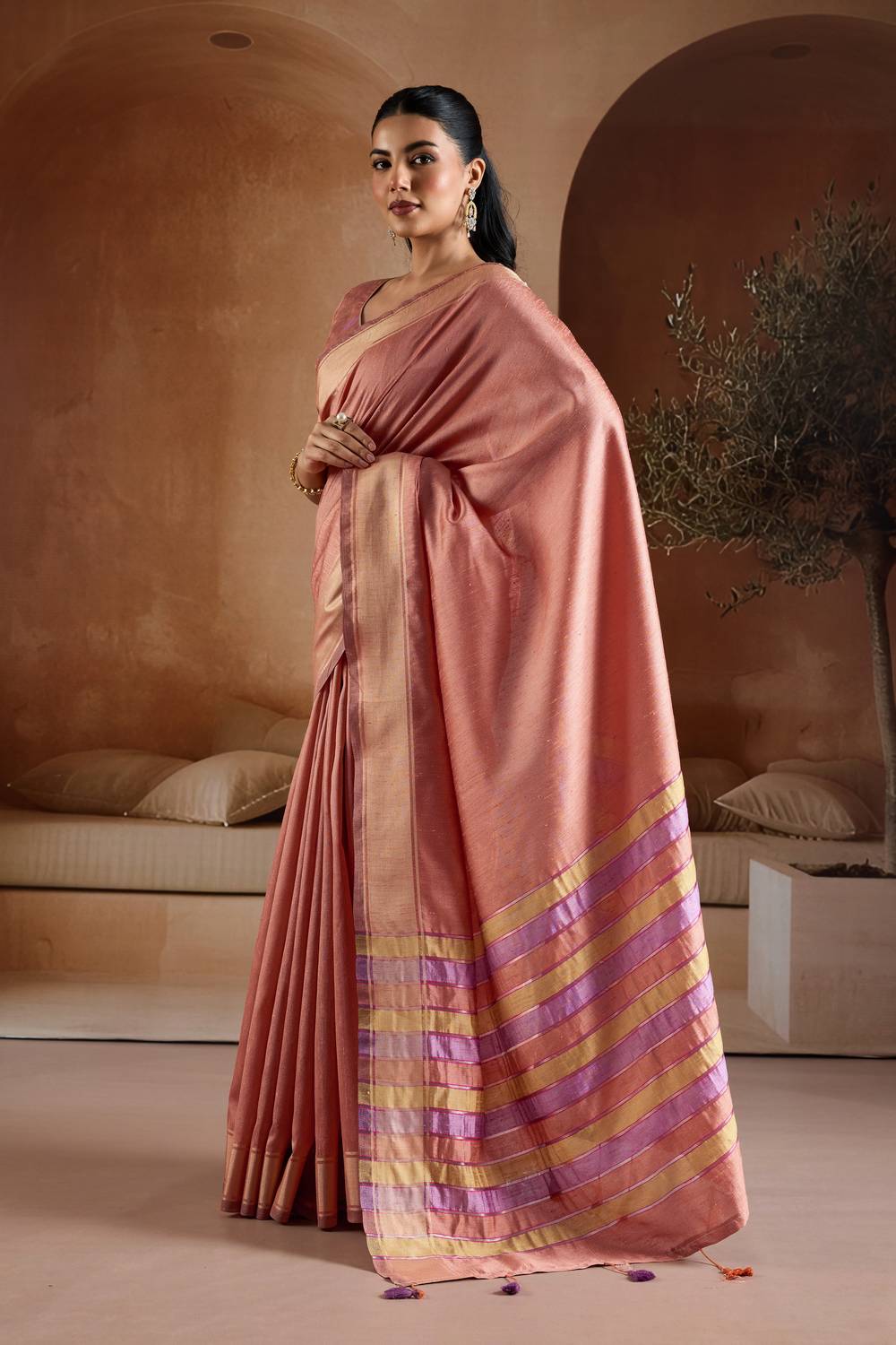 Prerna Blush Pink Handwoven Pure Bhagalpuri Silk Ready to Wear Saree