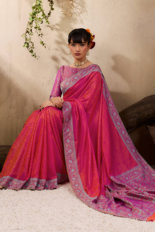 Jivana Rani Pink Pure Kanjivaram Weaving Silk Ready to Wear Saree