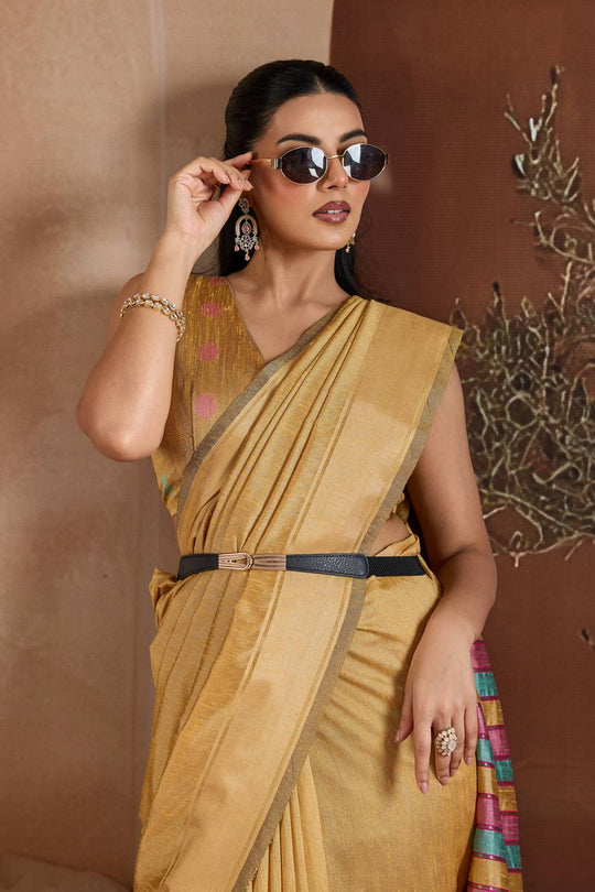 Prerna Mustard Yellow Handwoven Pure Bhagalpuri Silk Ready to Wear Saree