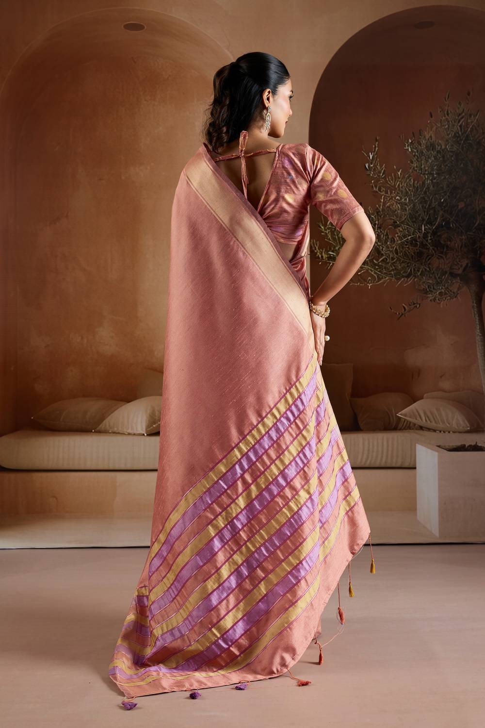 Prerna Blush Pink Handwoven Pure Bhagalpuri Silk Ready to Wear Saree