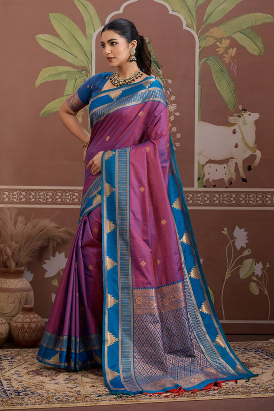 Tessa Plum Purple Silk Woven With Zari Work Ready to Wear Saree