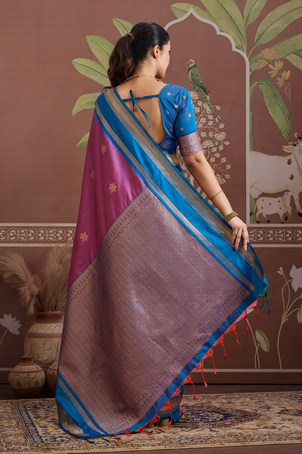 Nima Purple Tussar Silk Handloom Woven Ready to Wear Saree