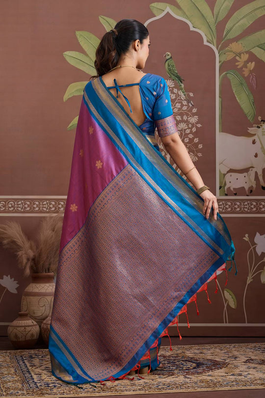 Nima Purple Tussar Silk Handloom Woven Ready to Wear Saree