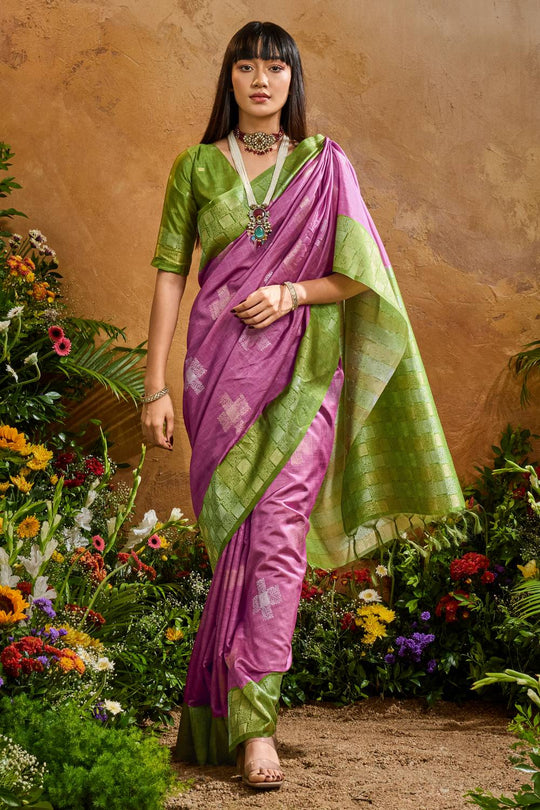 Flora Magenta Pink Paper Silk Handloom Woven Ready to Wear Saree