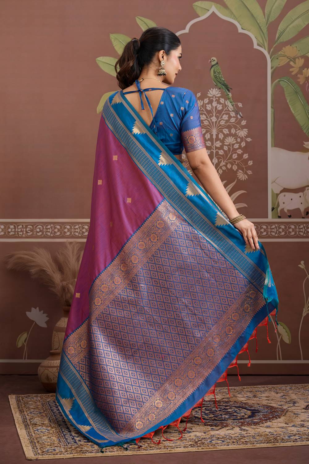 Tessa Plum Purple Silk Woven With Zari Work Ready to Wear Saree