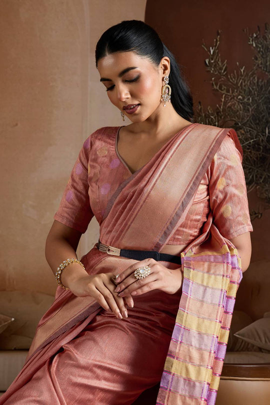 Prerna Blush Pink Handwoven Pure Bhagalpuri Silk Ready to Wear Saree