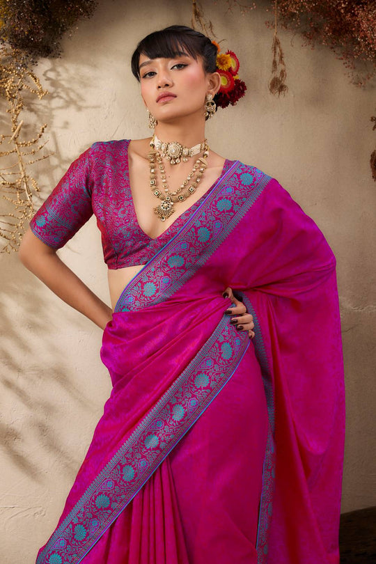 Jivana Magenta Pure Kanjivaram Weaving Silk Ready to Wear Saree