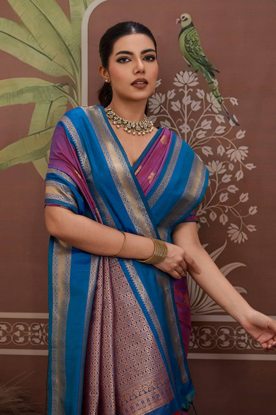 Nima Purple Tussar Silk Handloom Woven Ready to Wear Saree