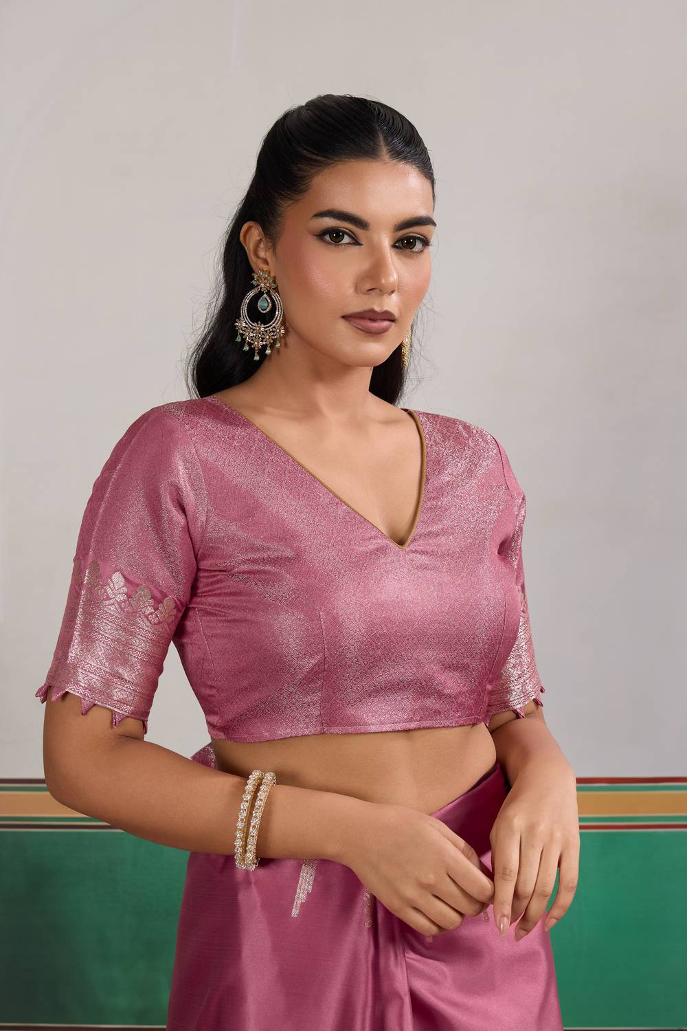 Casey Rose Pink Pure Satin Handloom Weaving Ready to Wear Saree