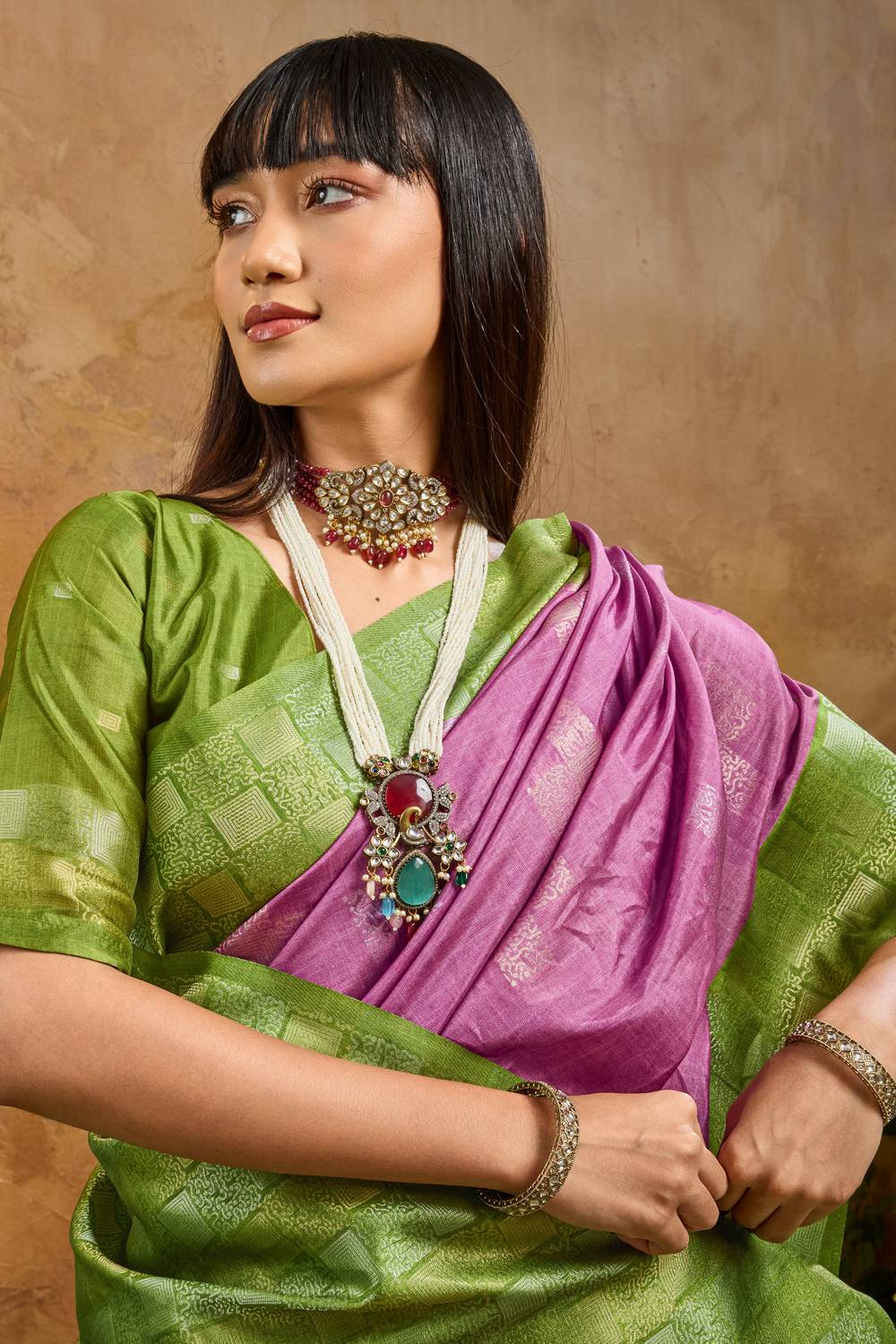 Flora Magenta Pink Paper Silk Handloom Woven Ready to Wear Saree