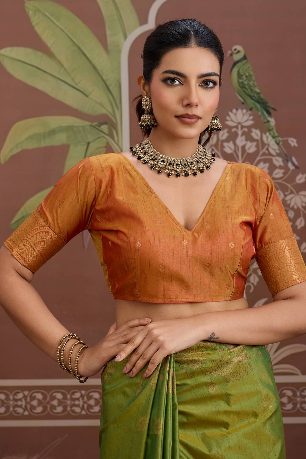 Reishi Light Green Silk Handloom Woven With Zari Border Ready to Wear Saree