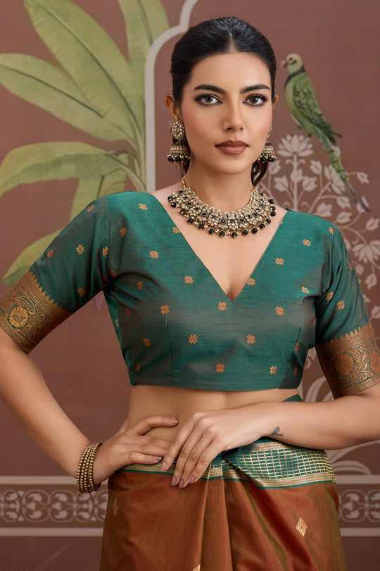 Tessa Burnt Orange Silk Woven With Zari Work Ready to Wear Saree