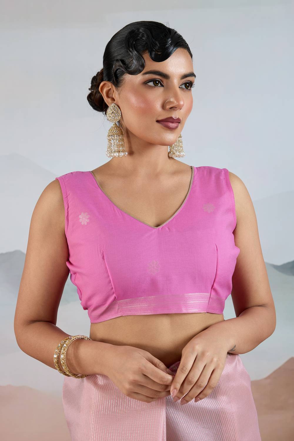 Gaila Light Pink Handloom Zari Tissue Brasso Weaving Ready to Wear Saree