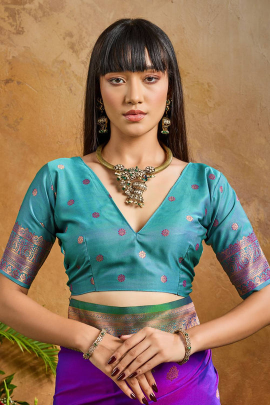 Reishi Purple Pure Silk Handloom Woven Ready to Wear Saree