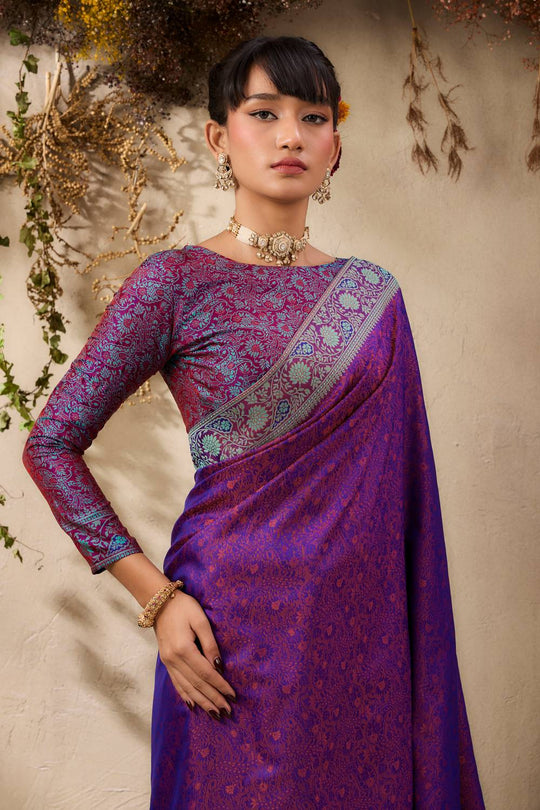 Jivana Royal Purple Pure Kanjivaram Weaving Silk Ready to Wear Saree