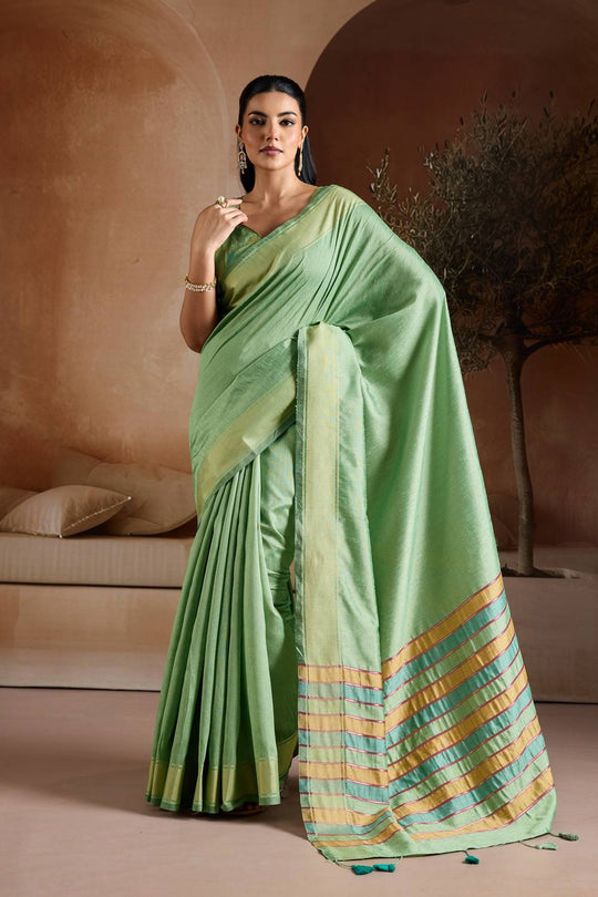 Prerna Sage Green Handwoven Pure Bhagalpuri Silk Ready to Wear Saree