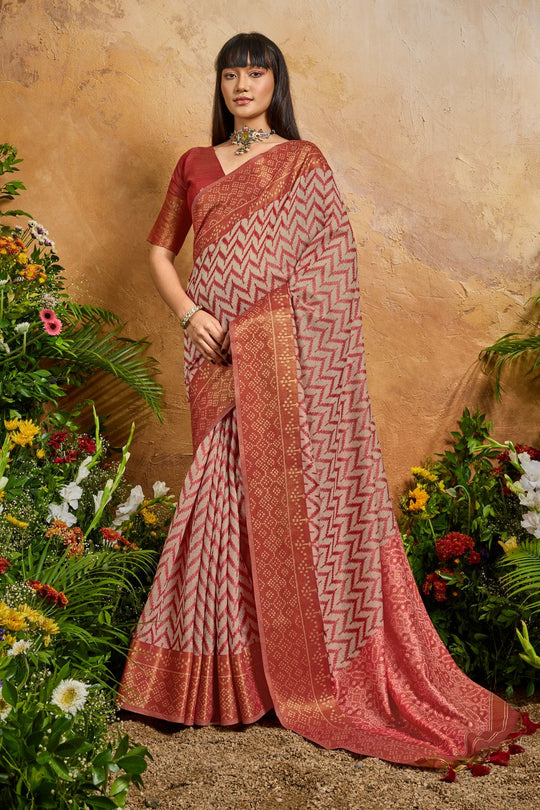 Helen Rust Red Viscose Cotton Handloom Woven Patola Ready to Wear Saree