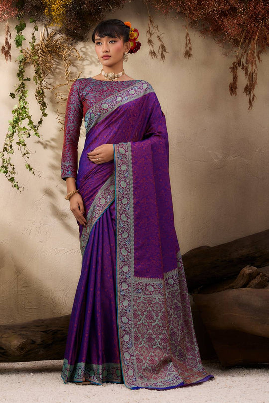Jivana Royal Purple Pure Kanjivaram Weaving Silk Ready to Wear Saree