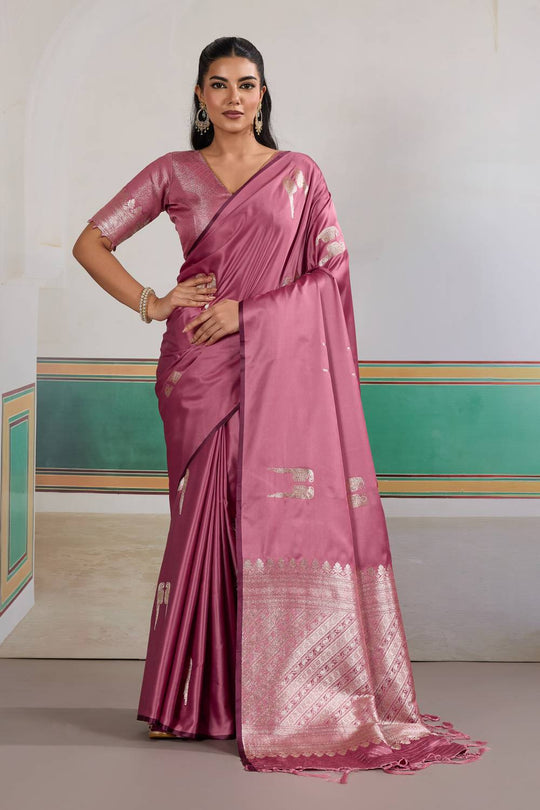 Casey Rose Pink Pure Satin Handloom Weaving Ready to Wear Saree