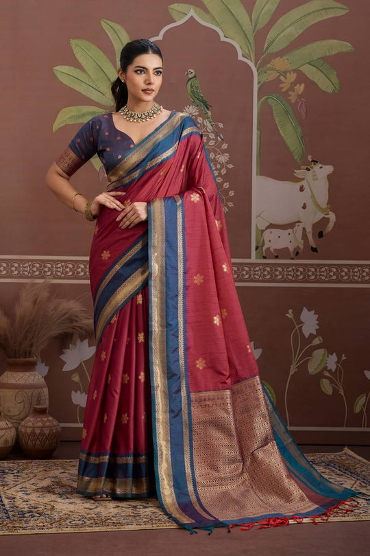 Nima Maroon Silk Handloom Woven Ready to Wear Saree