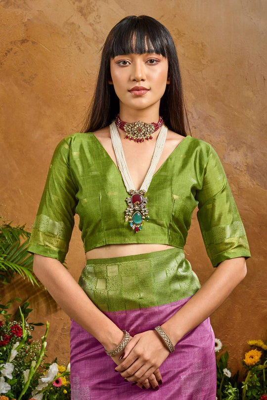 Flora Magenta Pink Paper Silk Handloom Woven Ready to Wear Saree