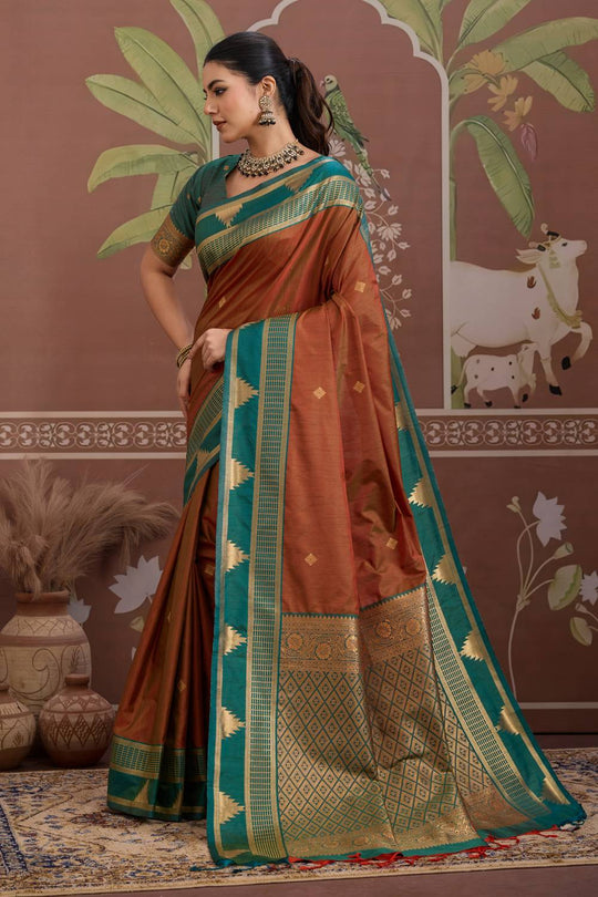 Tessa Burnt Orange Silk Woven With Zari Work Ready to Wear Saree