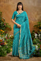 Nikka Teal Blue Tussar Silk Handloom Woven Tribal Border Ready to Wear Saree